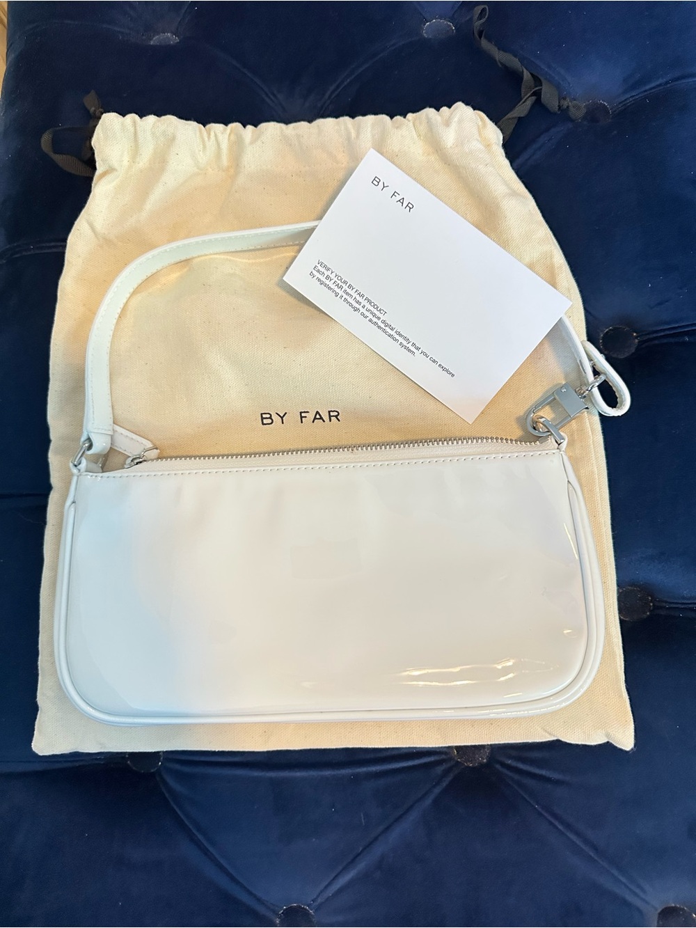 BY FAR Glossy White Patent Shoulder Bag